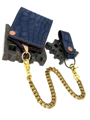 Anvil 5G Bifold Leather Chain Wallet - Navy Nubuck American Alligator