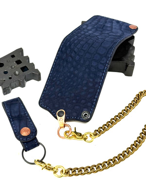 Anvil 5G Bifold Leather Chain Wallet - Navy Nubuck American Alligator