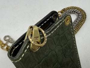 5G Long Biker Chain Wallet - Forrest Green Nubuck Alligator 3