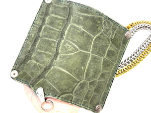 5G Long Biker Chain Wallet - Forrest Green Nubuck Alligator 4