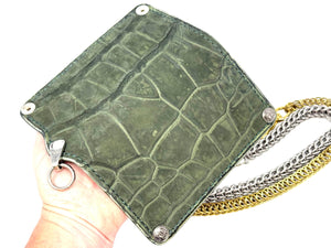 5G Long Biker Chain Wallet - Forrest Green Nubuck Alligator 4