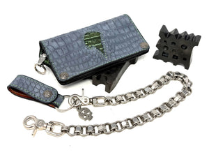 5G Long Biker Chain Wallet - Gray Nubuck Alligator x Elephant