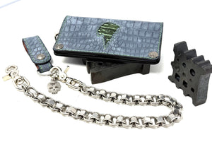 5G Long Biker Chain Wallet - Gray Nubuck Alligator x Elephant