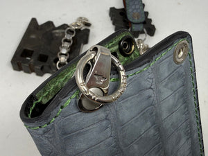 5G Long Biker Chain Wallet - Gray Nubuck Alligator x Elephant