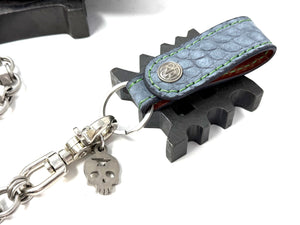 5G Long Biker Chain Wallet - Gray Nubuck Alligator x Elephant