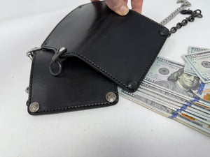 5G Mini Long Leather Chain Wallet - Black Hermann Oak