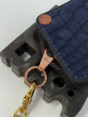 Anvil 5G Bifold Leather Chain Wallet - Navy Nubuck American Alligator