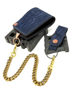 Anvil 5G Bifold Leather Chain Wallet - Navy Nubuck American Alligator