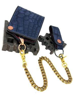 Anvil 5G Bifold Leather Chain Wallet - Navy Nubuck American Alligator