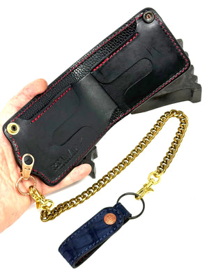 Anvil 5G Bifold Leather Chain Wallet - Navy Nubuck American Alligator