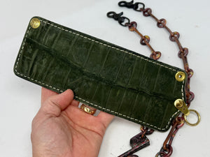 Anvil 5G Bifold Leather Chain Wallet - Nubuck Green American Alligator