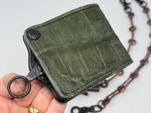 Anvil 5G Bifold Leather Chain Wallet - Nubuck Green American Alligator