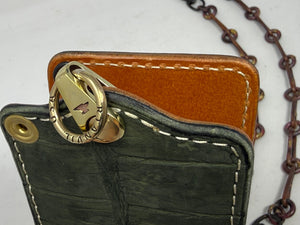 Anvil 5G Bifold Leather Chain Wallet - Nubuck Green American Alligator