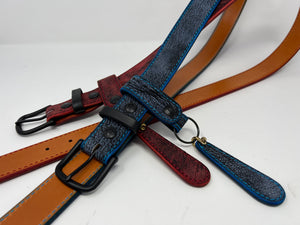 Custom Giraffe Leather Belt, Loop & Fob