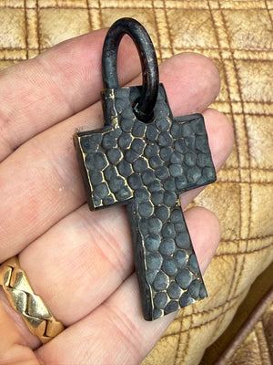 Forged Blackened Brass Cross Pendant - ‘Hammered’ - Anvil Customs