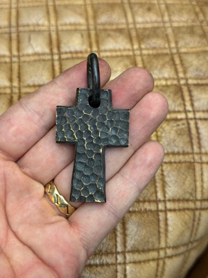 Forged Blackened Brass Cross Pendant - ‘Hammered’ - Anvil Customs