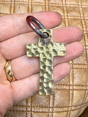 Forged Brass/Copper Cross Pendant - ‘Hammered’ - Anvil Customs