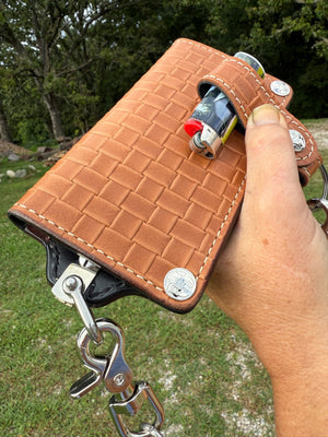 G4 Long Biker Chain Wallet, Chain & Loop Combo Set - Tan Basket Weave