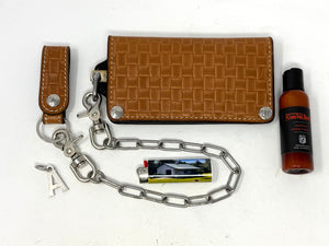 G4 Long Biker Chain Wallet, Chain & Loop Combo Set - Tan Basket Weave