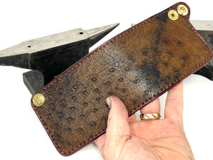 Mini Bifold Leather Chain Wallet - Antique Saddle Quill Ostrich