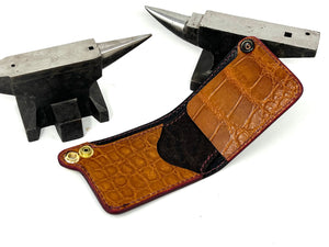 Mini Bifold Leather Chain Wallet - Nicotine Elephant