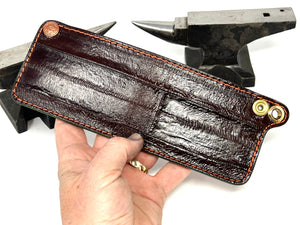 Mini Bifold Leather Chain Wallet - Tobacoo Brown EEL Hide