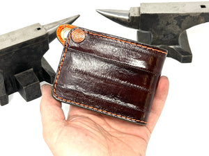 Mini Bifold Leather Chain Wallet - Tobacoo Brown EEL Hide