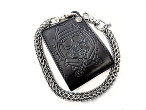 Bifold Leather Chain Wallet - Cholo Skull