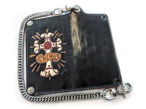 Hand Stained Long Biker Leather Chain Wallet - All Things New