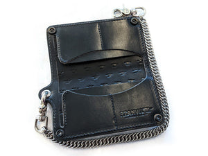 Hand Stained Long Biker Leather Chain Wallet - All Things New