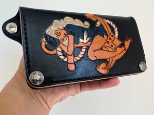 Hand Stained Long Biker Leather Chain Wallet - Pin Up Sailor
