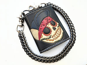 Hand Stained Trifold Leather Chain Wallet - Anvil Customs