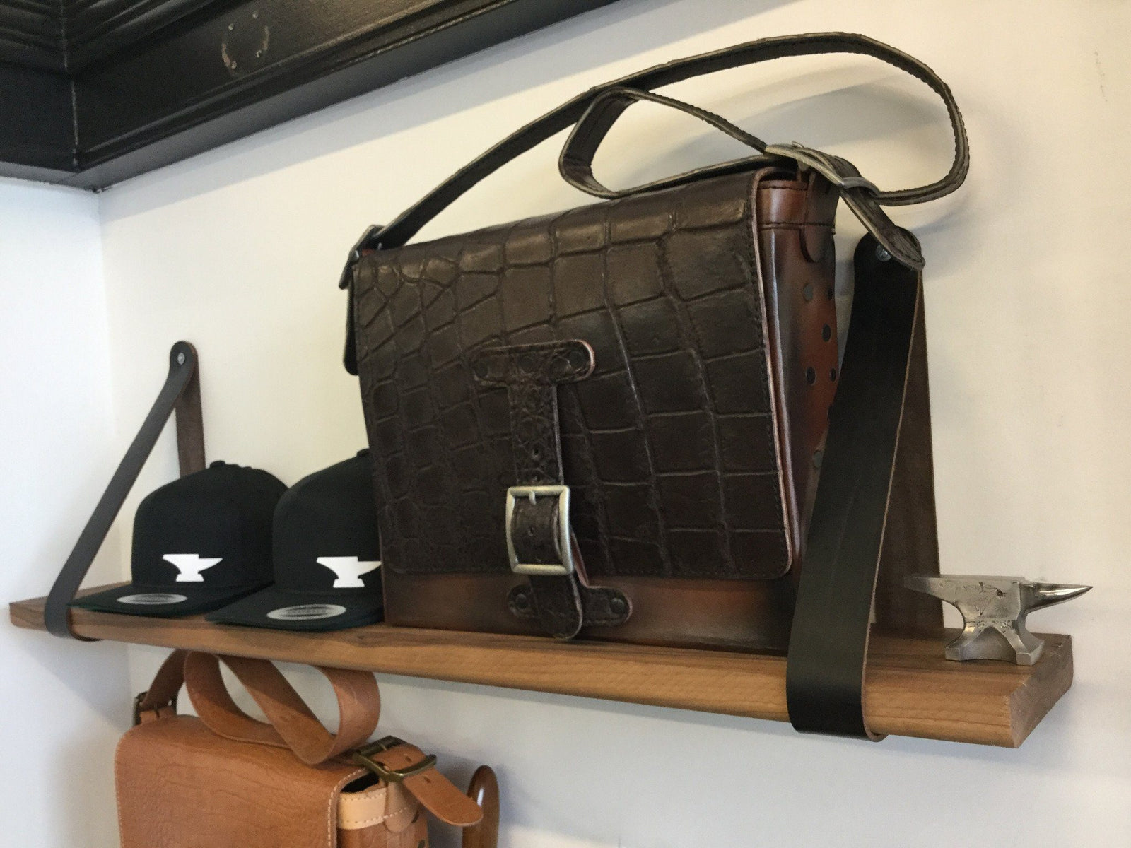 Available Soon, Heavy Duty and Stylish Leather Strap Shelving.