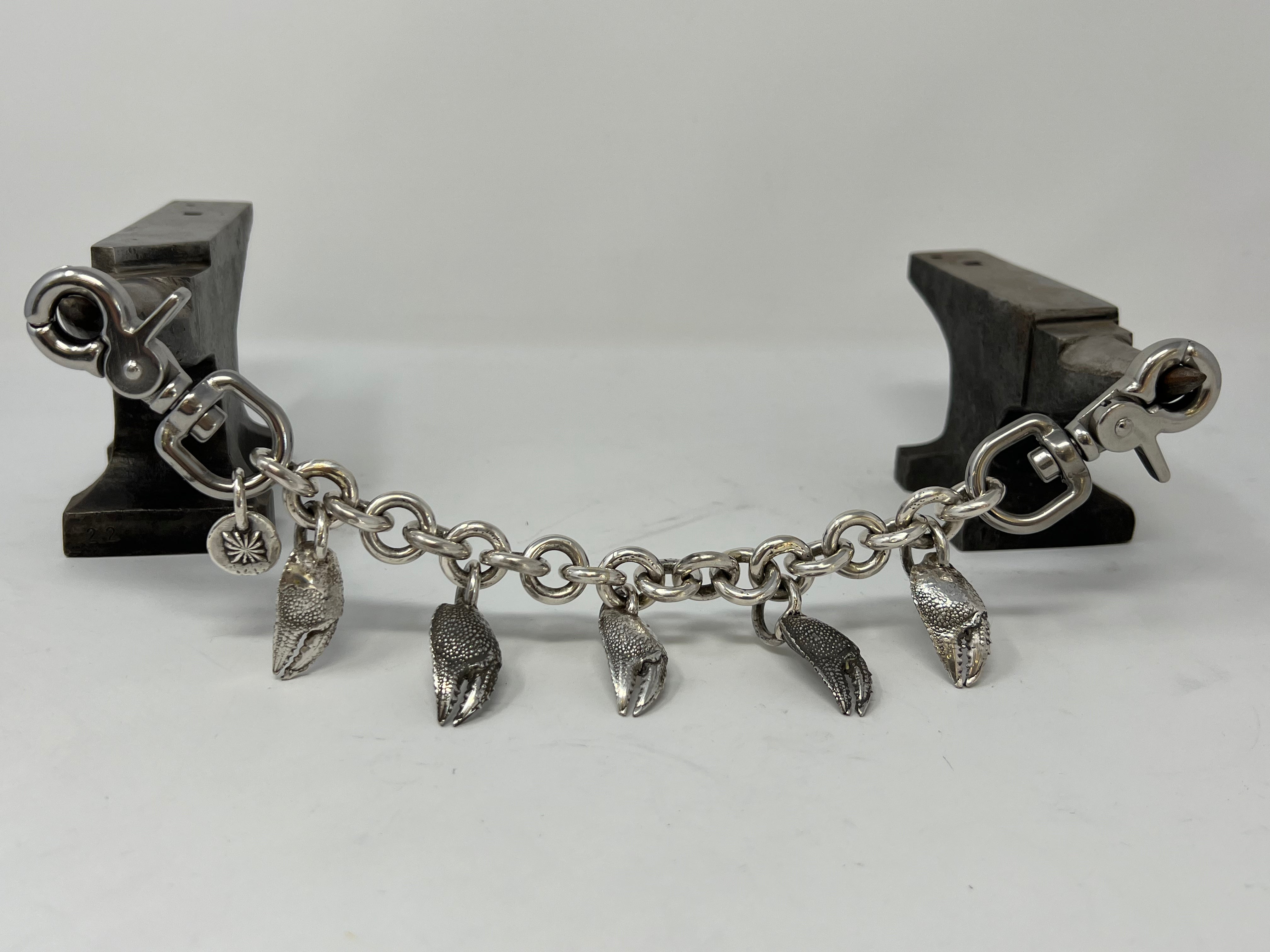 12 Inch Hand Forged .925 Silver Wallet Chain w 999 CrabClaws NAUTICA Anvil Customs