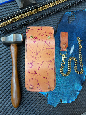 Trifold Leather Chain Wallet - Oxblood Splatter