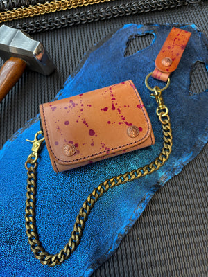 Trifold Leather Chain Wallet - Oxblood Splatter