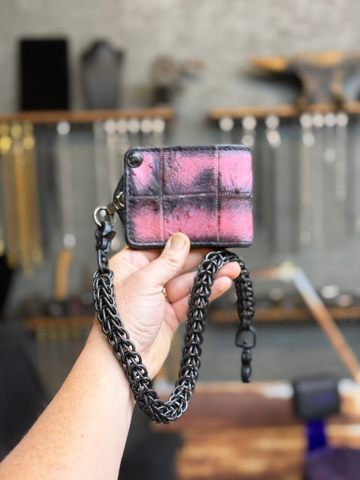 5G Bifold Leather Chain Wallet - “Asphalt Flamingo”