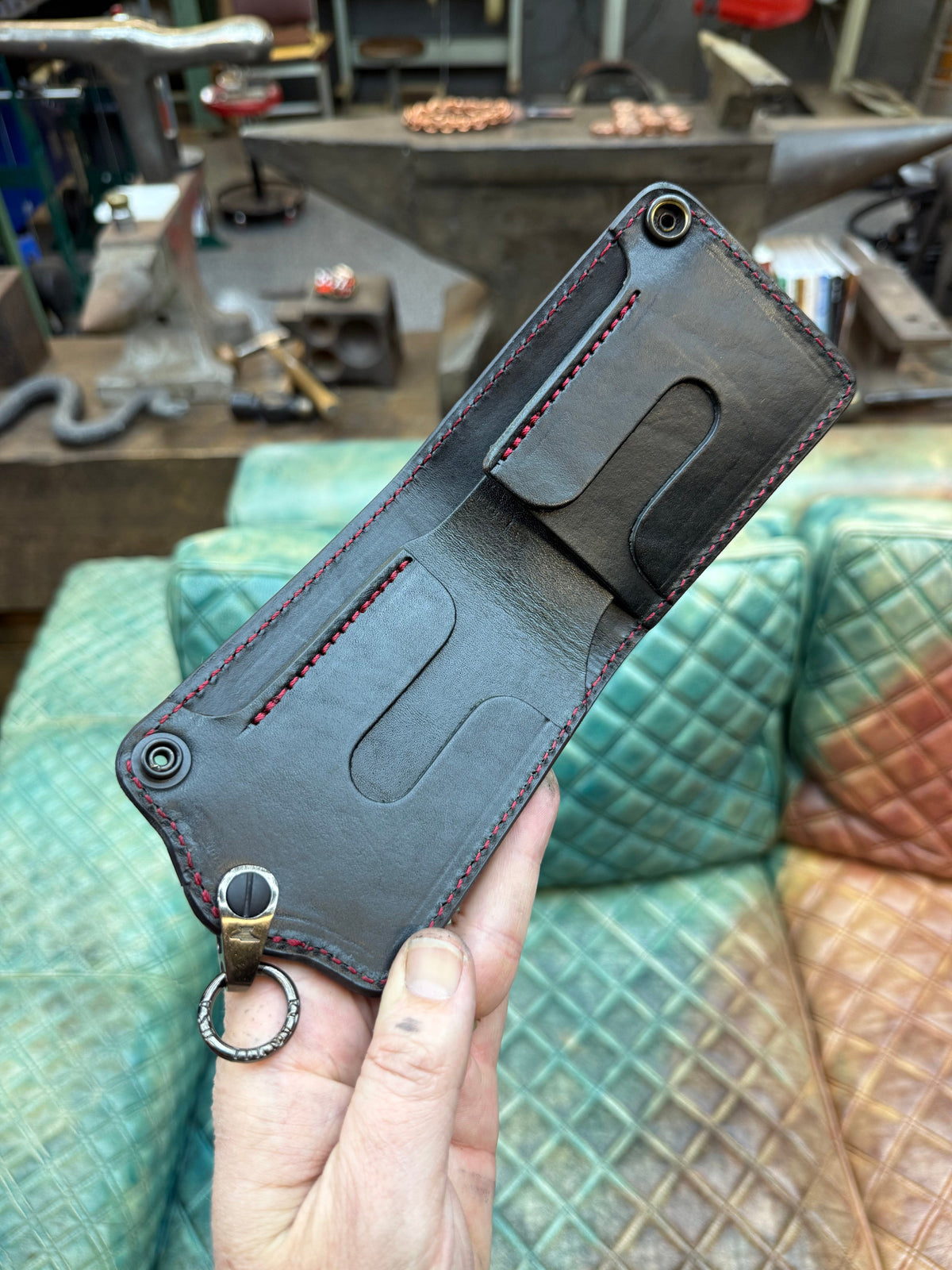 5G Bifold Leather Chain Wallet - Black Hornback Alligator