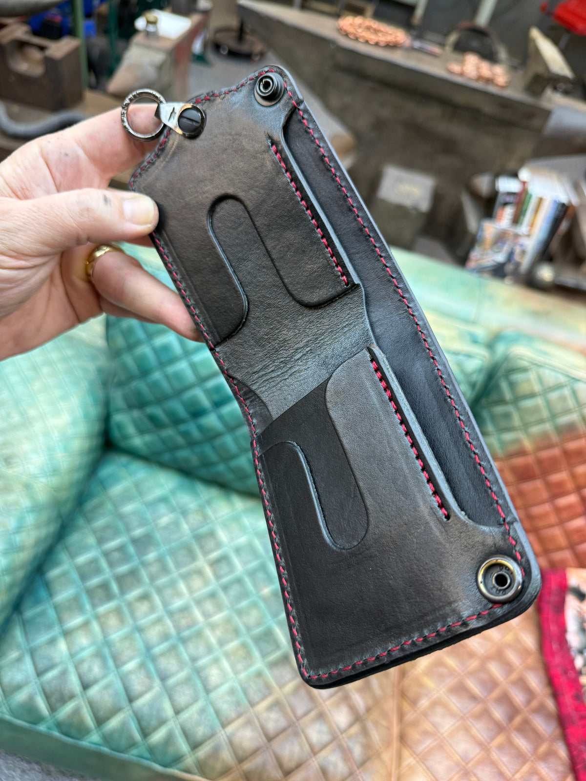 5G Bifold Leather Chain Wallet - Black Hornback Alligator