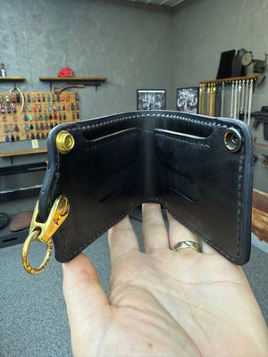 5G Bifold Leather Chain Wallet - Chocolate Hippo
