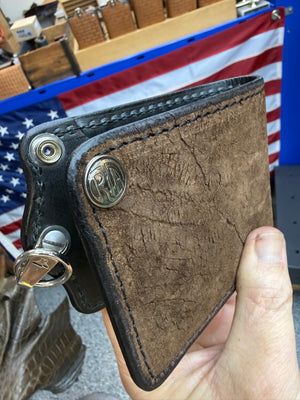 5G Bifold Leather Chain Wallet - Chocolate Hippo
