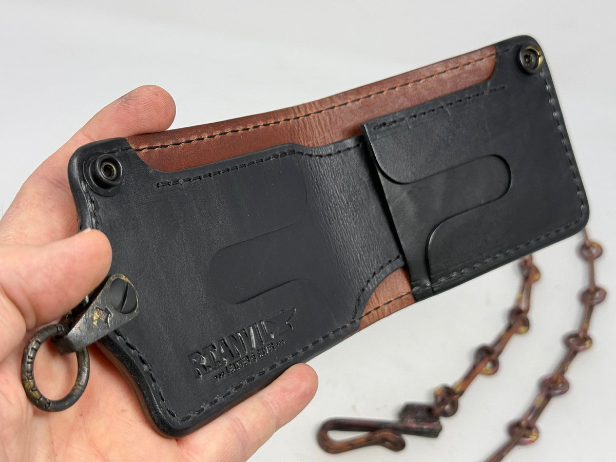 5G Bifold Leather Chain Wallet - Golden Ostrich