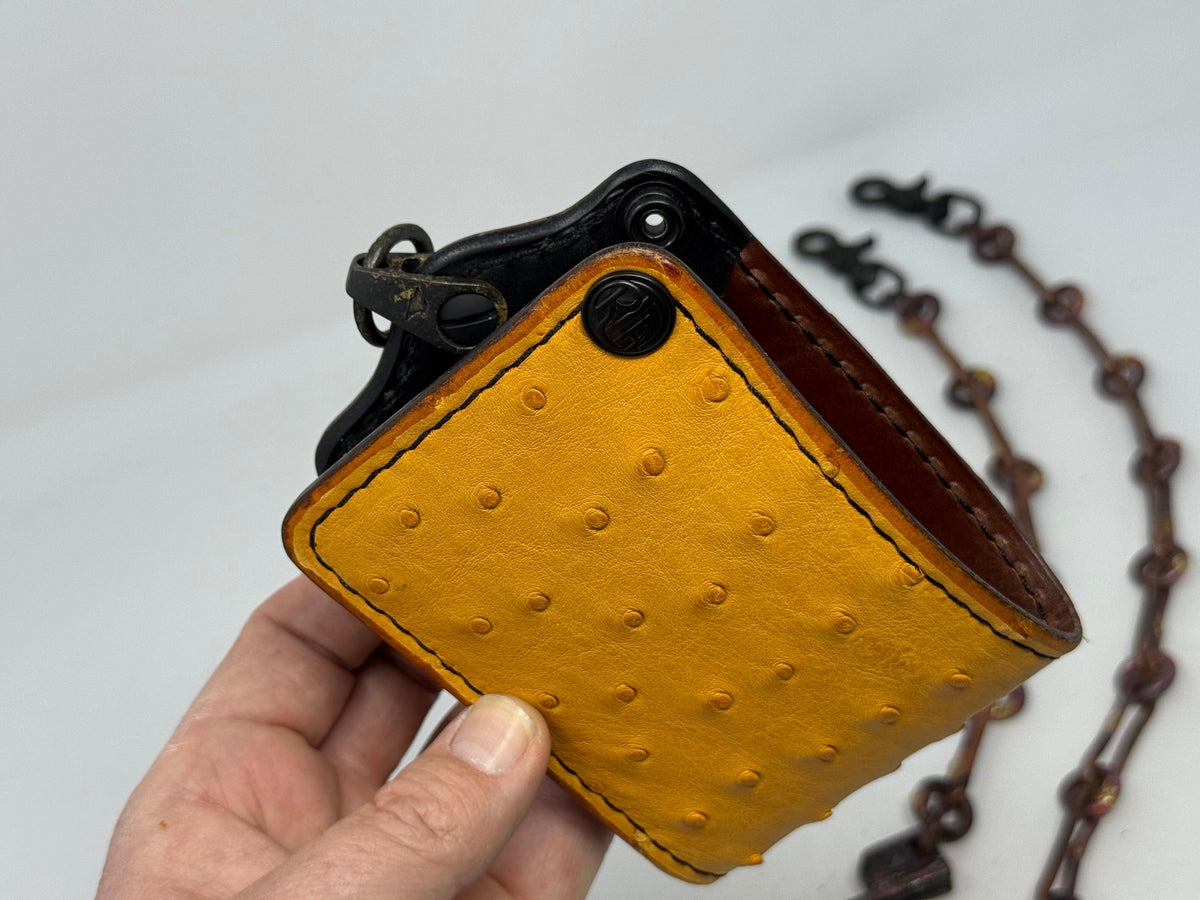 5G Bifold Leather Chain Wallet - Golden Ostrich