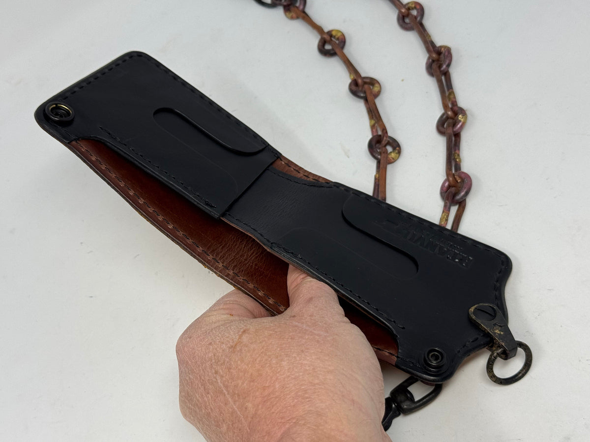 5G Bifold Leather Chain Wallet - Golden Ostrich