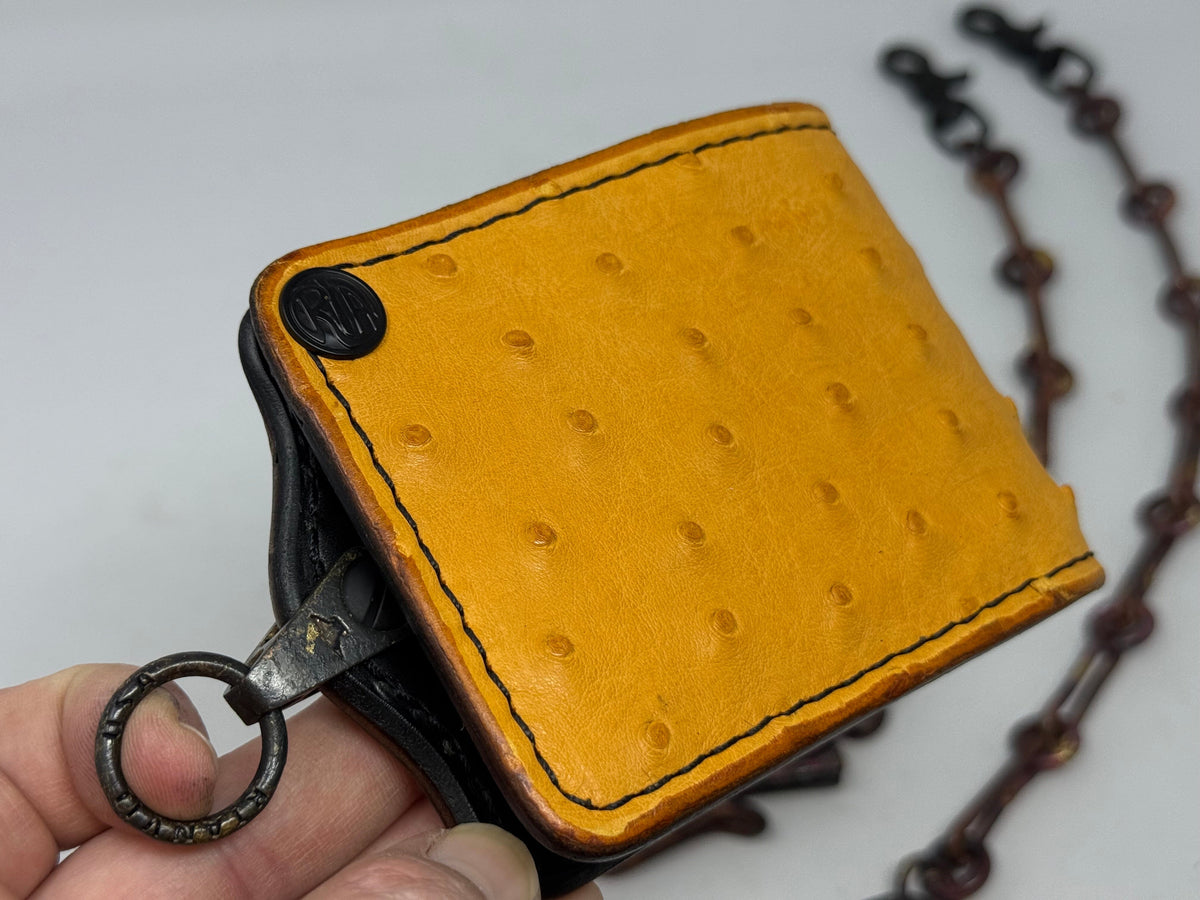 5G Bifold Leather Chain Wallet - Golden Ostrich
