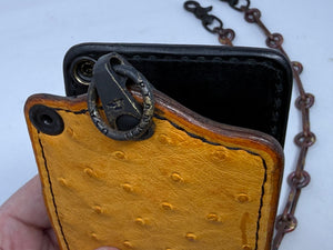 5G Bifold Leather Chain Wallet - Golden Ostrich