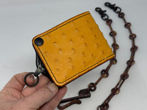 5G Bifold Leather Chain Wallet - Golden Ostrich