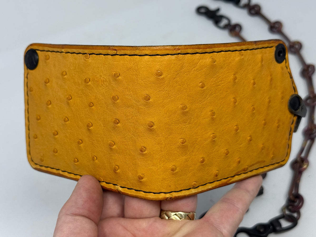 5G Bifold Leather Chain Wallet - Golden Ostrich