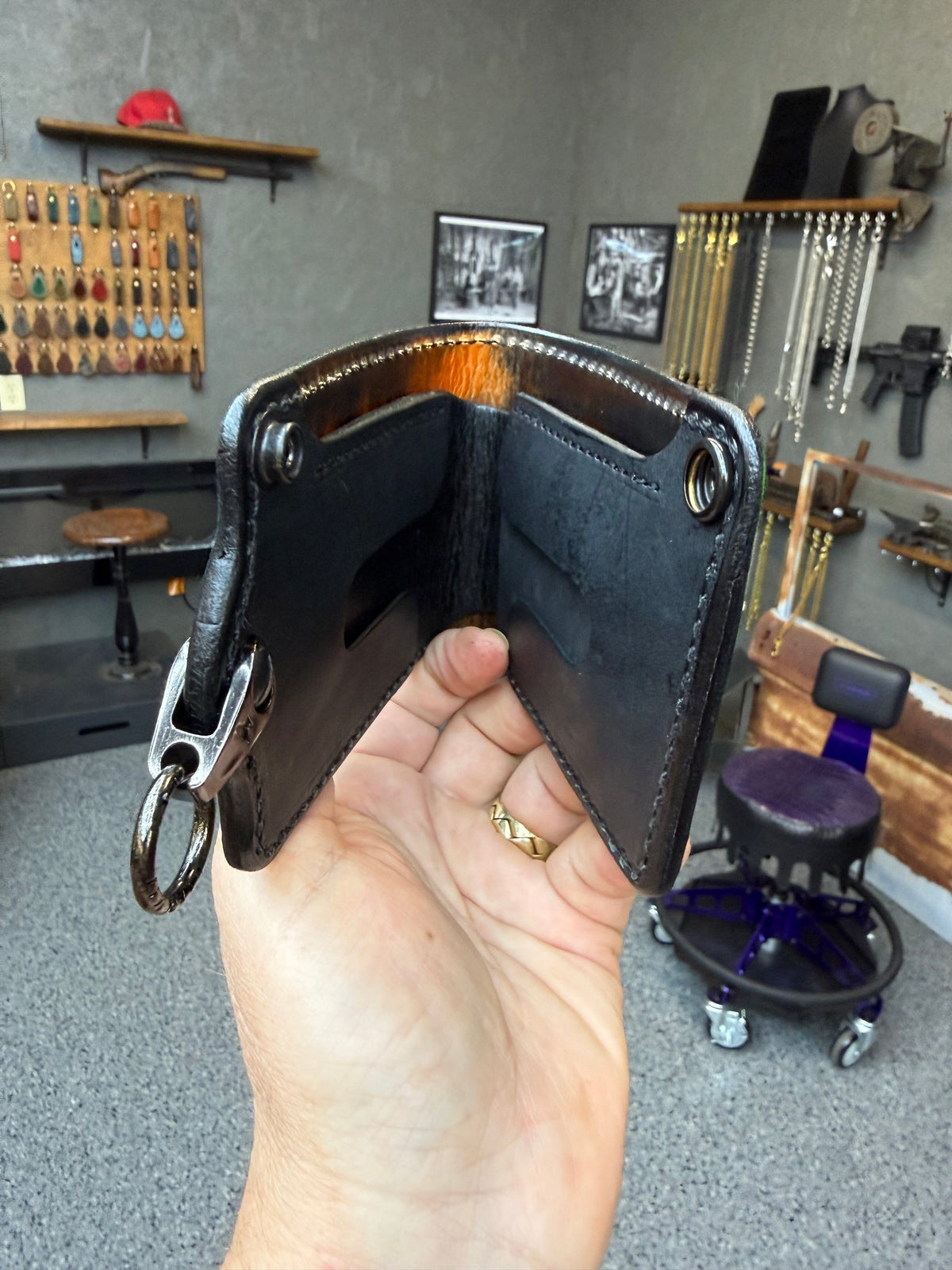5G Bifold Leather Chain Wallet - Orange Black Python