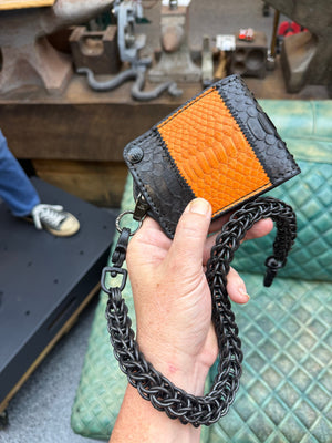 5G Bifold Leather Chain Wallet - Orange Black Python